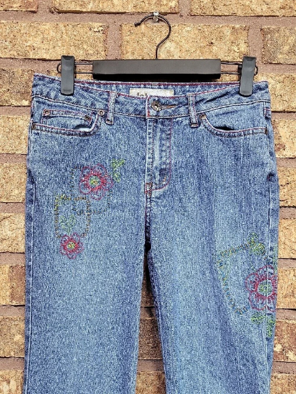 lei Flared Floral Embroidered Denim Jeans Size 12 Stretch